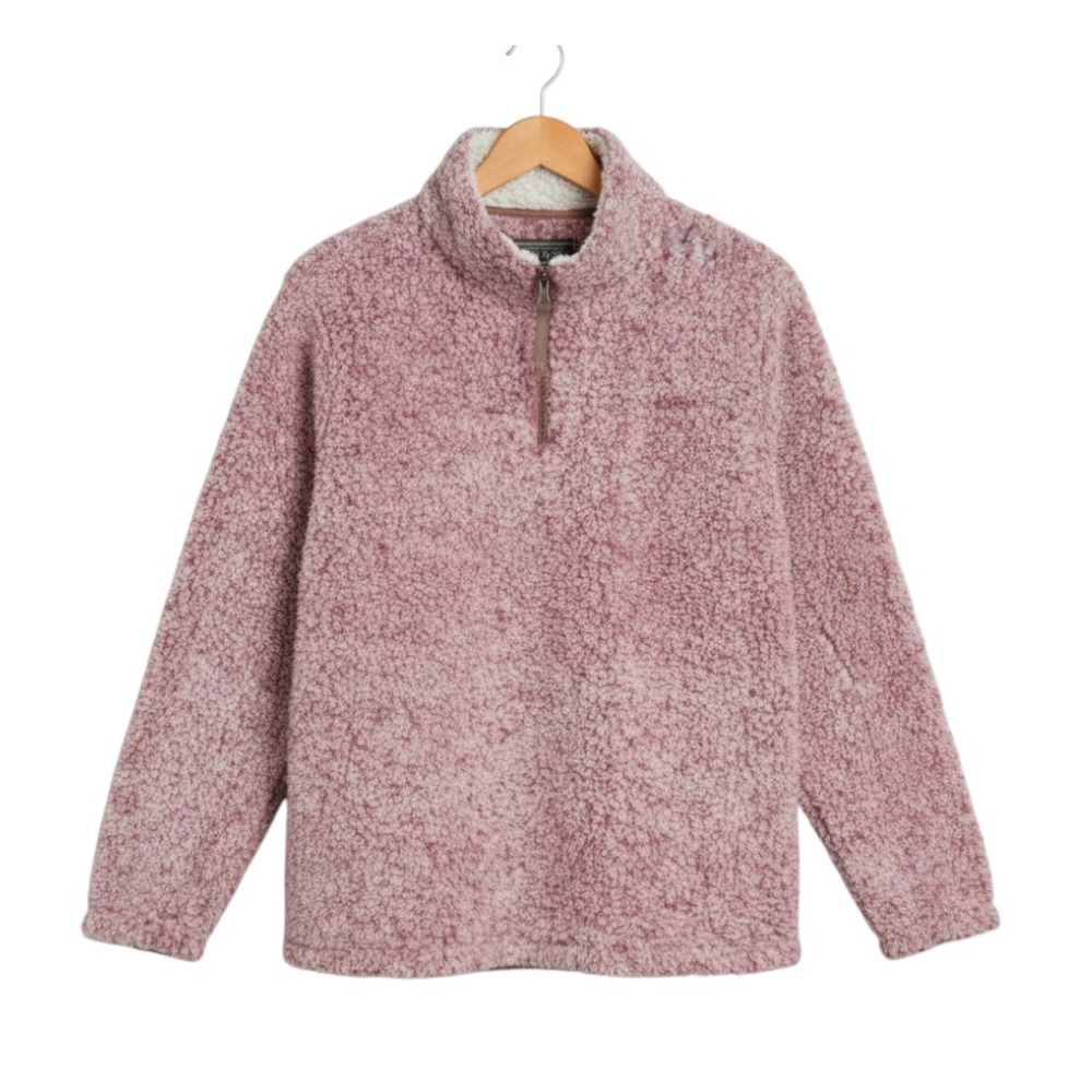 TRUE GRIT Frosty Tipped Pullover SWEATER TEDDY BEAR Purple 1/4-Zip Sherpa XL
